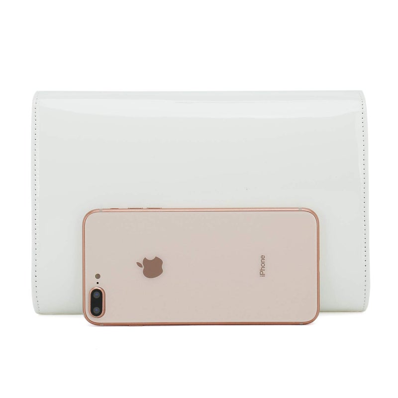 CHARMING TAILOR Patent Leather Flap Clutch Classic Elegant Evening Bag Chic Dress Purse (White) - Image 3
